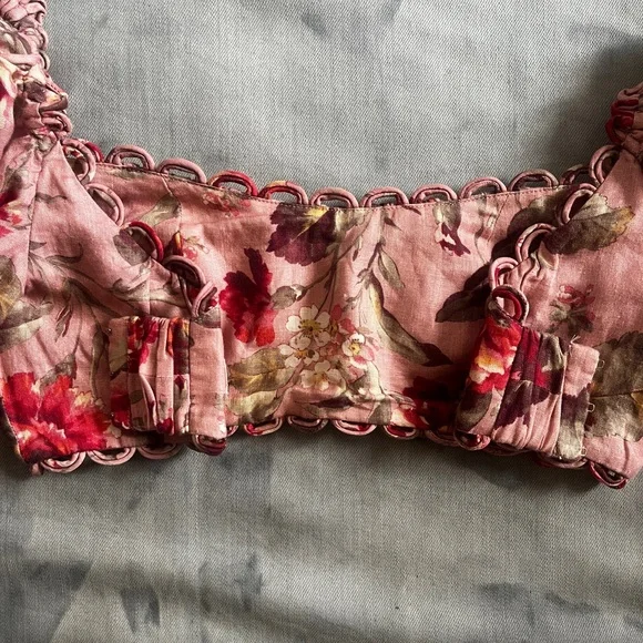 ZIMMERMANN Cassia Floral-Print Linen Cropped Top - Picture 8 of 9